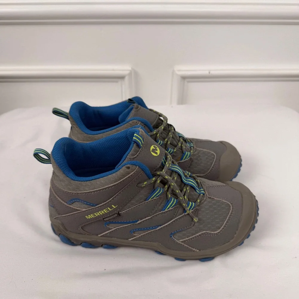 Merrell Chameleon 7 Access Mid Waterproof Hiking Boots Grey Blue Kids 4.5M